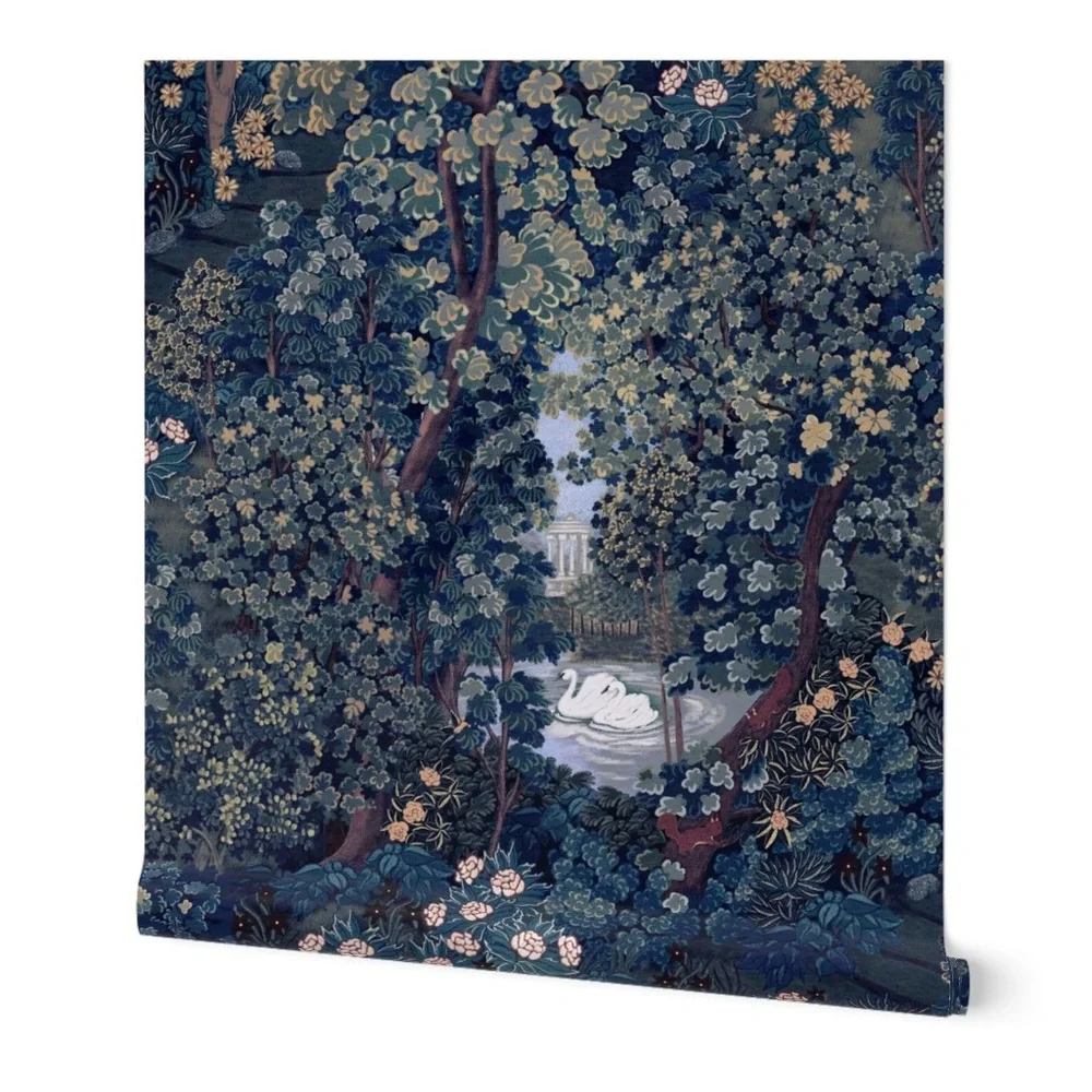 Trefail Garden Dark Blue Wallpaper